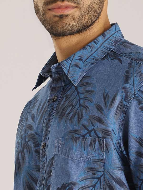 Indian Terrain Men Tropical Print Blue Shirt